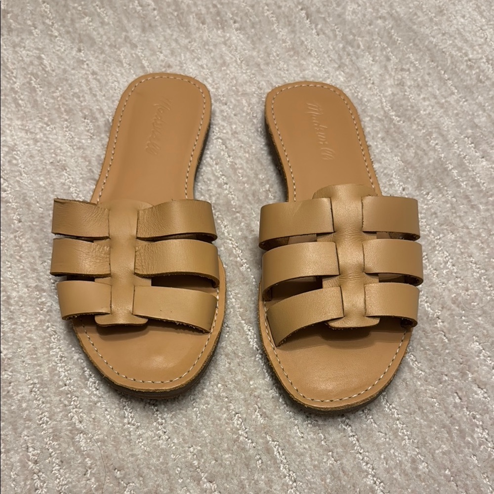 Madewell Tan Leather Slide Sandals